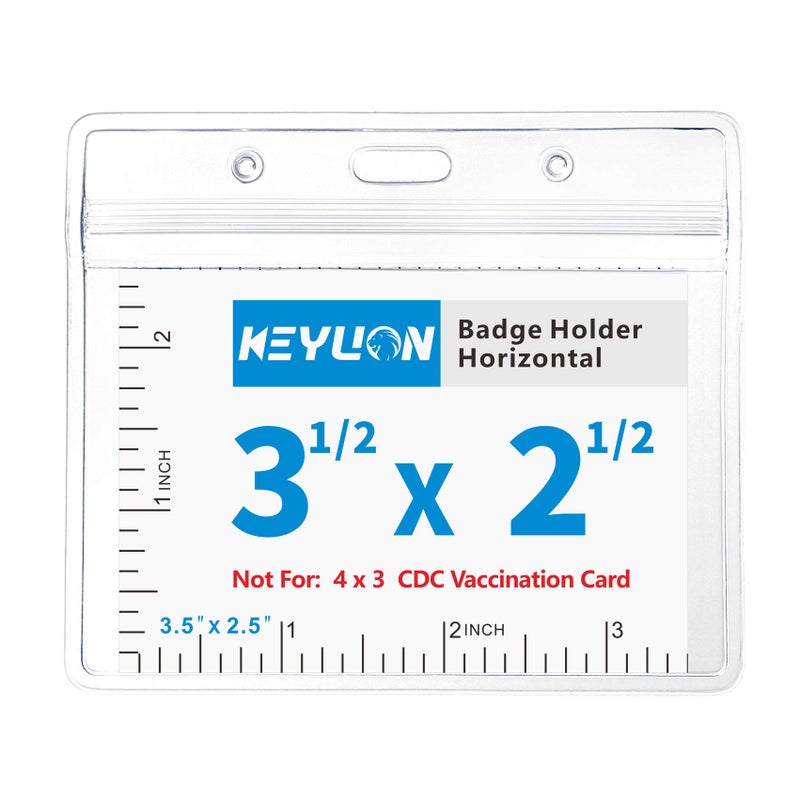 KEYLION 10 Pack Horizontal Name Tag ID Card Holders, Heavy Duty Clear Plastic Sleeve Cover w Waterproof Resealable Zip, fit 5 pcs Credit Card Size Cards or 3.5" x 2.5" Name Badge Inserts - Image 1